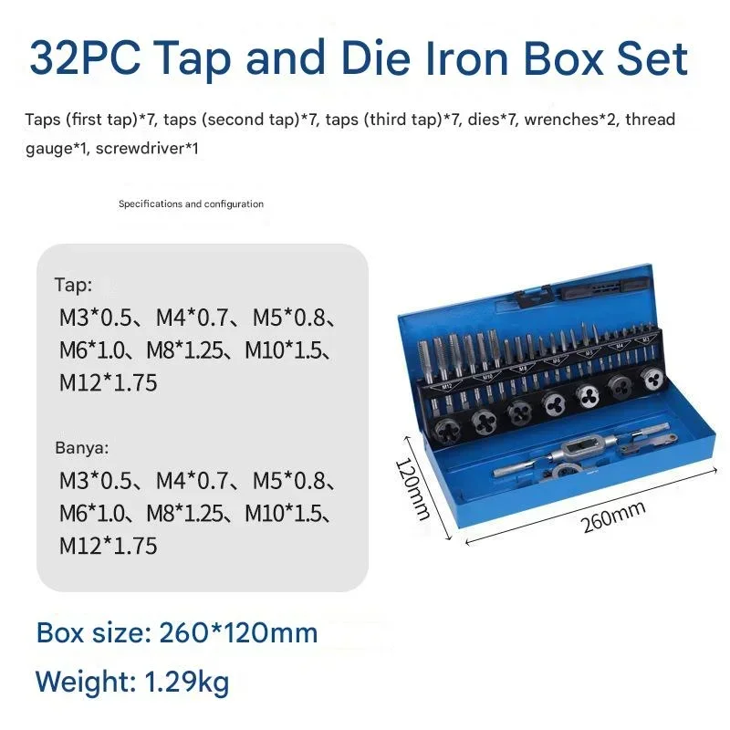 8/10/11/12/32/40-Pcs Tap and Die Set Metric Thread Repair Kits for Threading and Rethreading Internal and External Threads