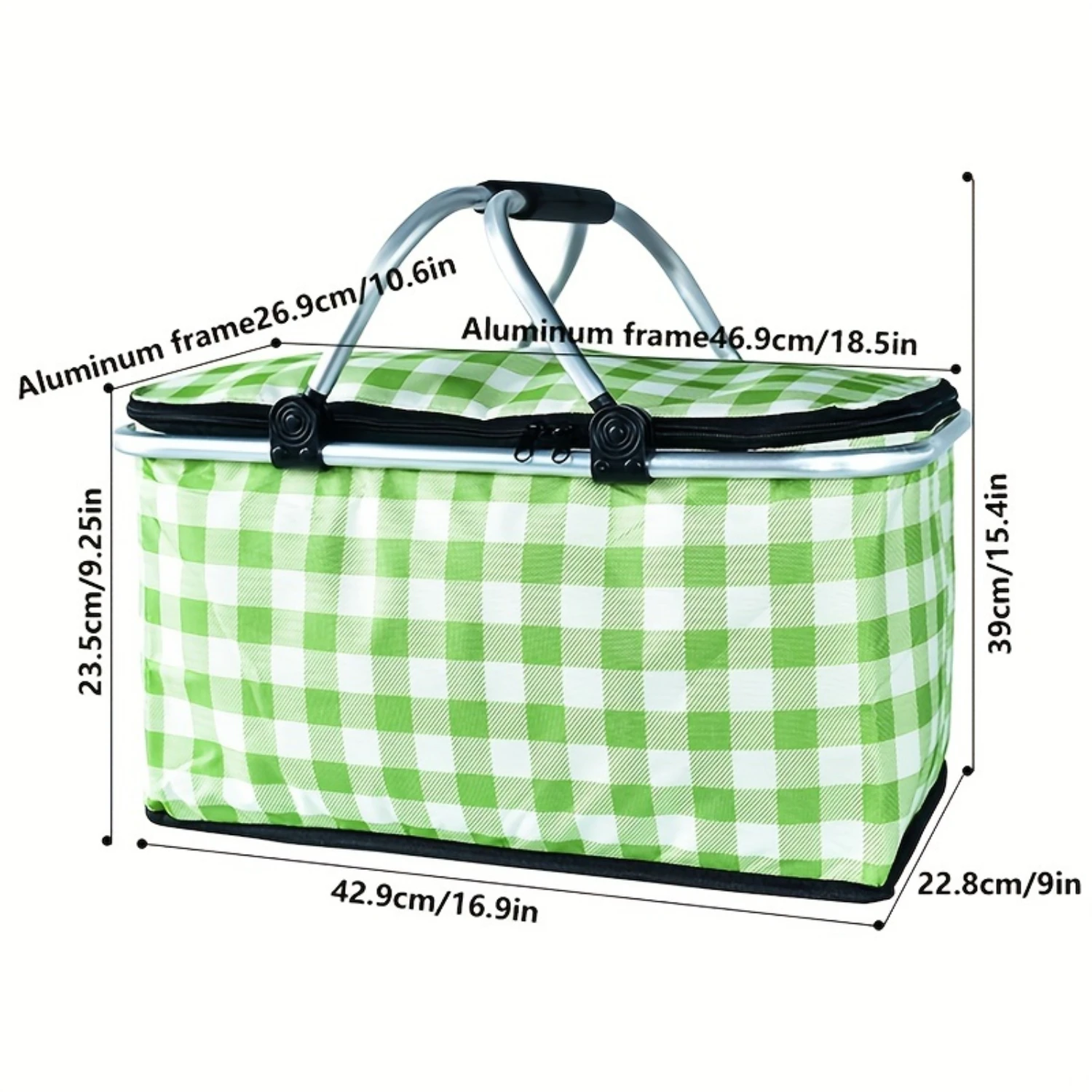 Nylon Fabric Insulated Picnic Basket - Normal Waterproof Foldable Cooler with Aluminum Frame and Thickened Fresh-keeping Film, P