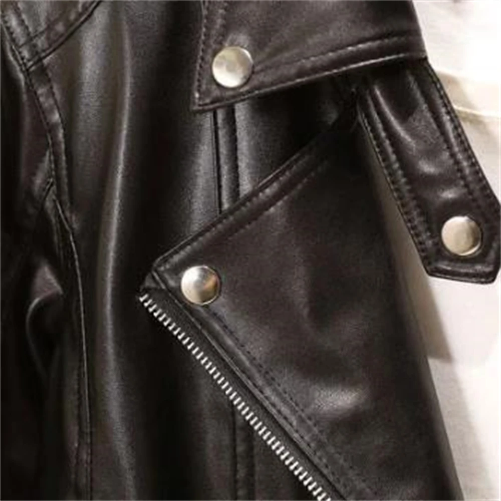 Women's Full Sleeve Zipper Jacket PU Leather Jackets Slim Boyfriend Style Outerwear Motor Coat New Fashion Autumn Winter