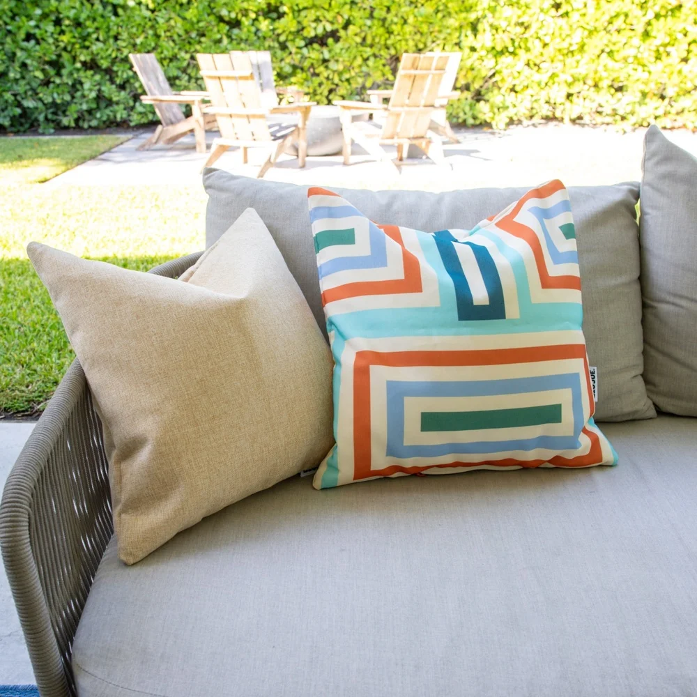 Weatherproof Square Pillow Bean Bag Outdoor Decor Durable UV-Protected Fabric Comfortable Refillable Perfectly Filled 16 Inch