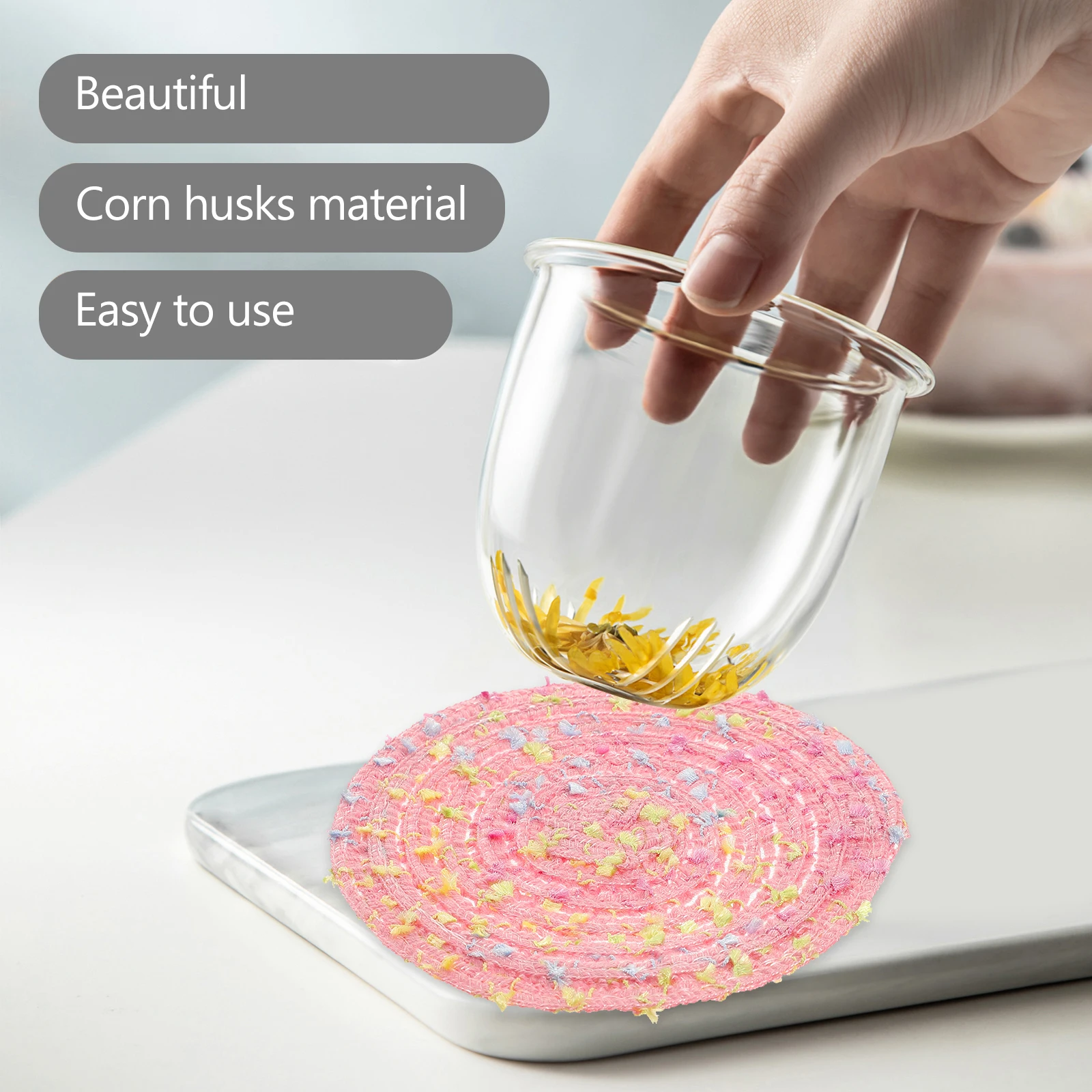 

4Pcs Woven Braided Heat Resistant Coasters Natural Cup Mats Round Placemats for Drinks Home Table Decor Woven Coaster