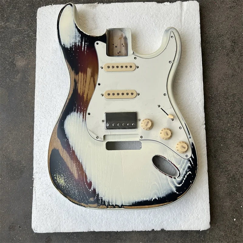 

Stock ASH Ruins DIY Electric Guitar Body, Sunset Color Set Milk White, Width 57MM and complimentary routes