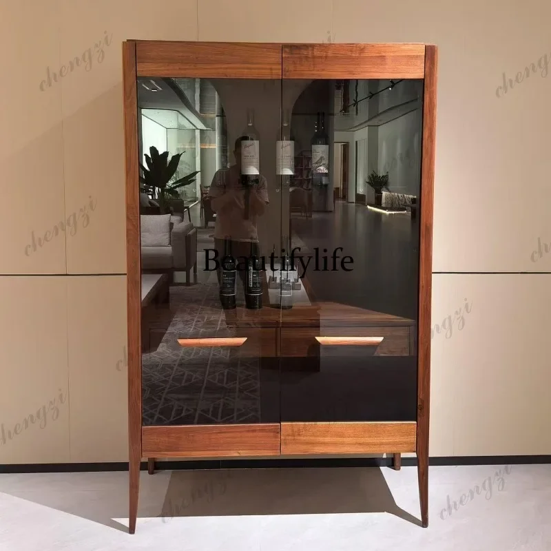 K153 ash wood glass wine cabinet Italian minimalist solid wood display cabinet living room storage decorative cabinet