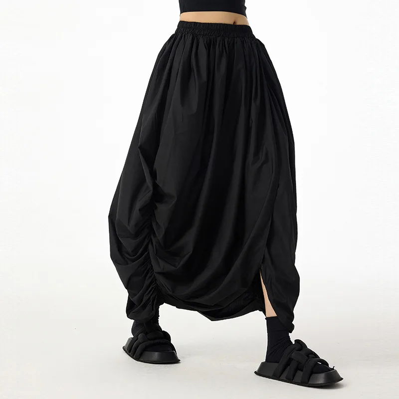 Unique Pleated Skirt 2026 Summer Loose-fitting Dark Style Design Mid-length Skirt Women XY116