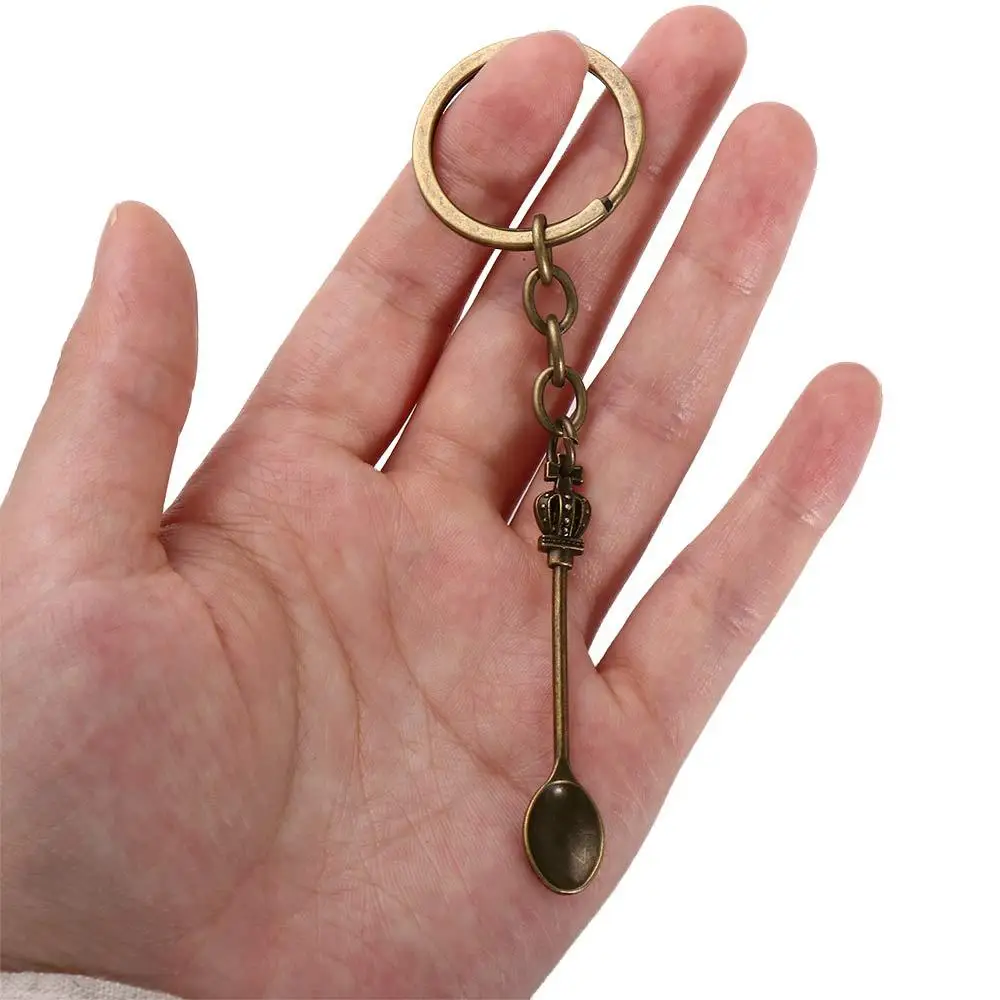 

New Fashion Men 30mm Keychain DIY Metal Holder Chain Vintage Kitchen Spoon Crown 57x9mm Silver Color Pendant Gift