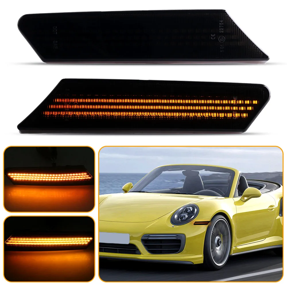 

2PCS Porsche911 Dynamic LED Side Marker Lights Turn Signal Amber lighting Blinker Indicator LED Lamps.