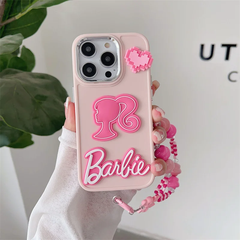 Fashion Girls Pink Barbie Cartoon Phone Case for iPhone 15 14 13 12 11 16 Pro Max X XS XR 7 8 Plus 16pro Love Bow DIY Soft Cover