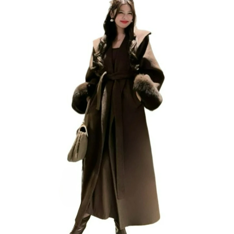 معطف صوفي جديد على الطراز الكوري لخريف/شتاء 2026 سترة صوفية طويلة عصرية بأكمام منفوشة للأشخاص القصيرين #5