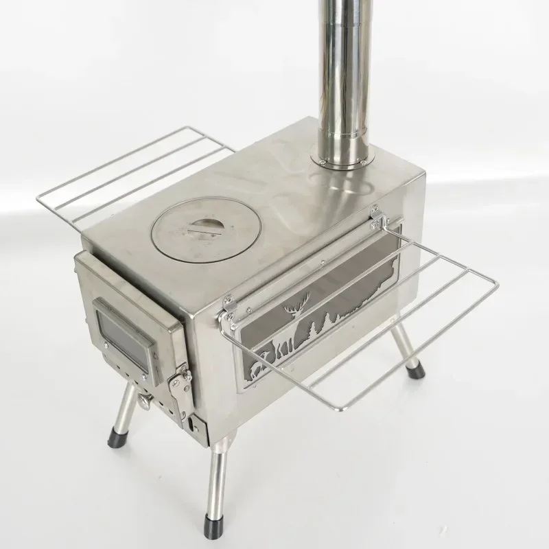 

Stainless Steel Outdoor Stove Camping Multi-functional Portable Side Fire Window Camping Stove Creative Camp Cooking Supplies