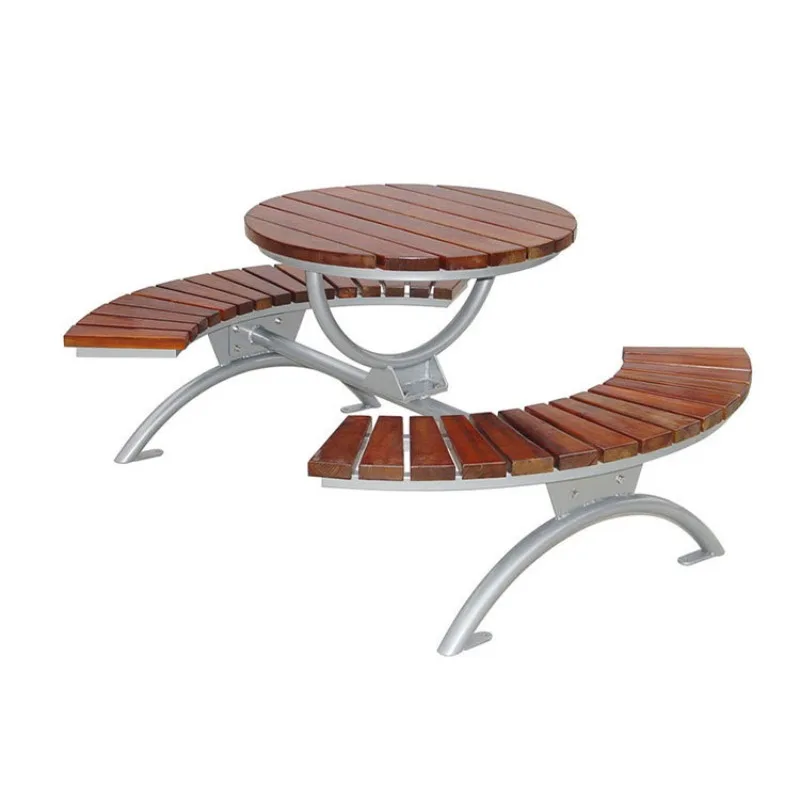 

Outdoor restaurant round table and chair combination garden courtyard seat coffee shop outdoor solid wood PE plastic wood table
