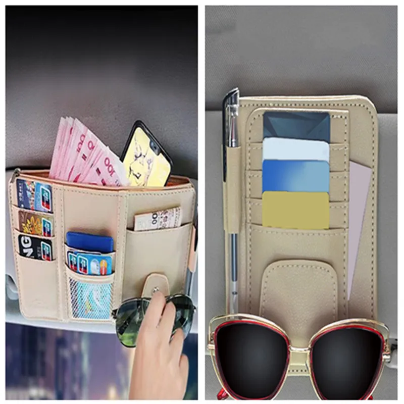 

2 Styles Car Sun Visor Organizer Car Document Storage Pouch Pen Holder Multi-Pocket Sunglasses Clip Auto Interior Accessories