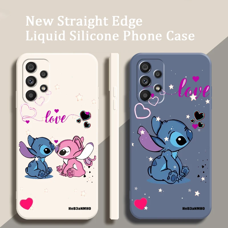 Disney Cute Stitch Cool Love Liquid Rope Phone Case For Samsung A73 A72 A71 A52 A53 A54 A51 A42 A34 A32 A14 A21 A13 A04 A03 5G