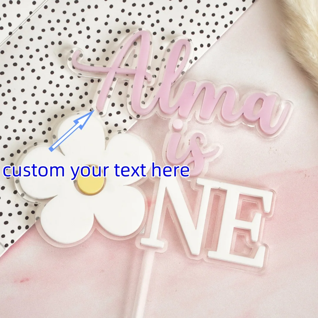 1PC Custom PMMA Cake Topper - Personalized Name & Number Daisy Accessory | Laser Engraved DIY Healing Unique Gift for Celebratio
