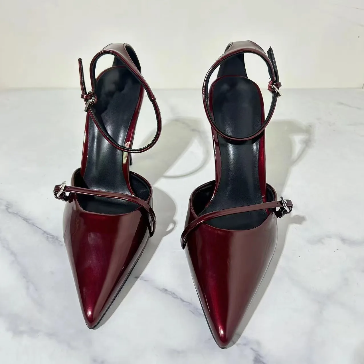 

TRAF Women Red Patent Leather Slingbacks High Heels Sexy Pointed Toe Stiletto Pumps Sandals 2024 Autumn Elegant Lady Heeled Shoe