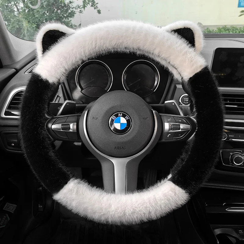 38cm Auto-Lenkradbezug mit Niedlichen Ohren, Rutschfest, Plüsch, Warm, Auto-Styling, Lenkradbezug, Innenzubehör, Mehrfarbig – Detail 2