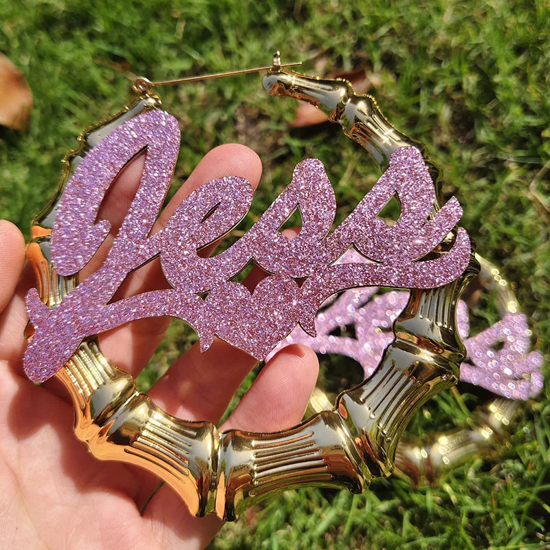 DHQH Customized Name Stainless Steel Stickers Earrings Personalized Letters Stainless Steel Earrings with Stickers Gift for Her