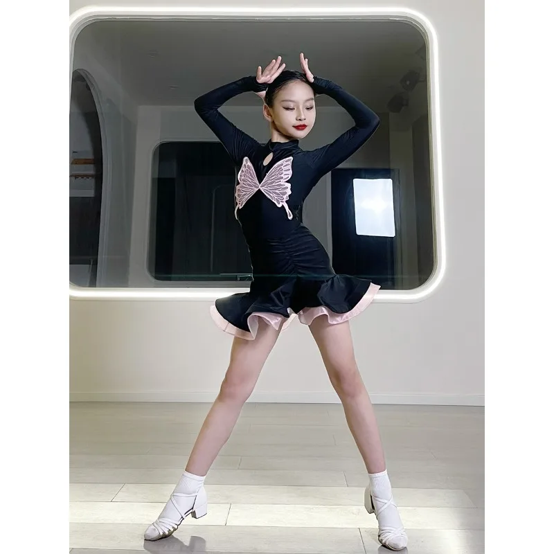 라틴 댄스 의상 - 어린이 댄스 공연용 나비 트레이닝복 세트