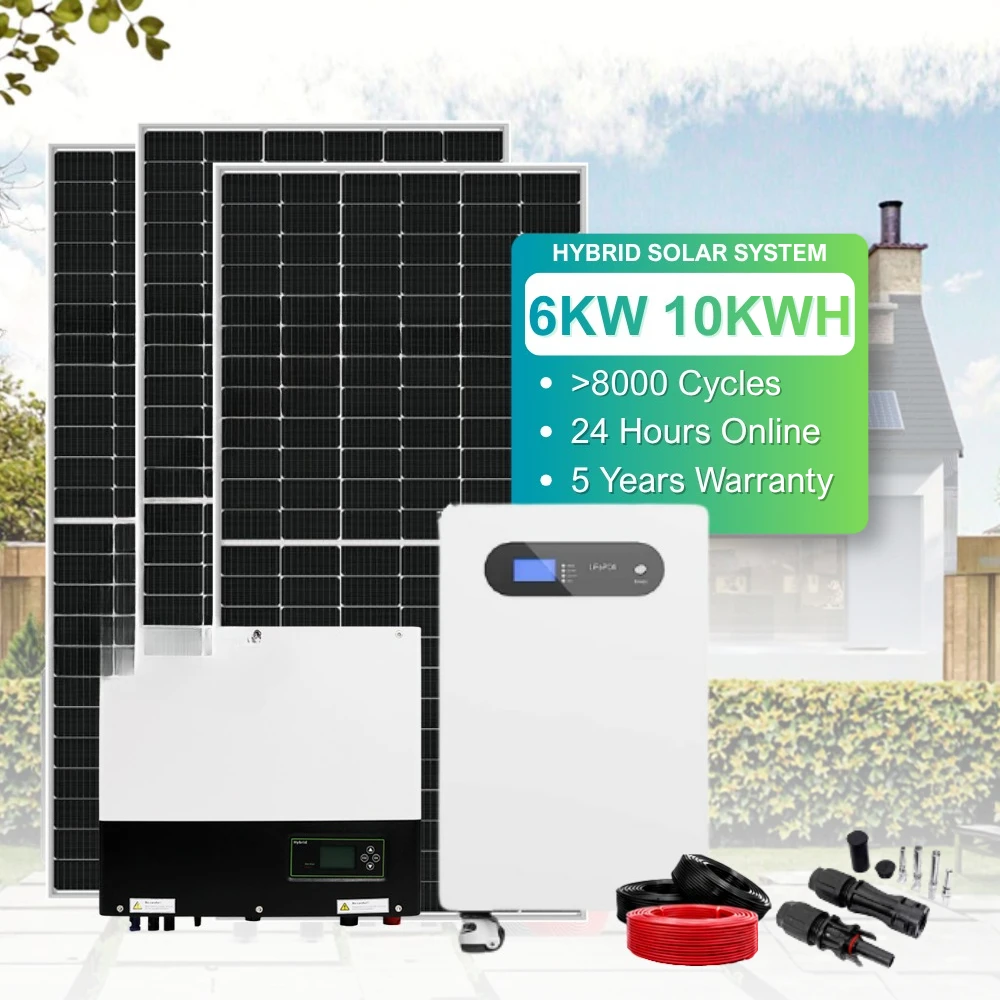 Complete 6KW 230V Hybrid Solar Energy Storage System Single Phase Inverter LifePO4 Battery Mono Panel