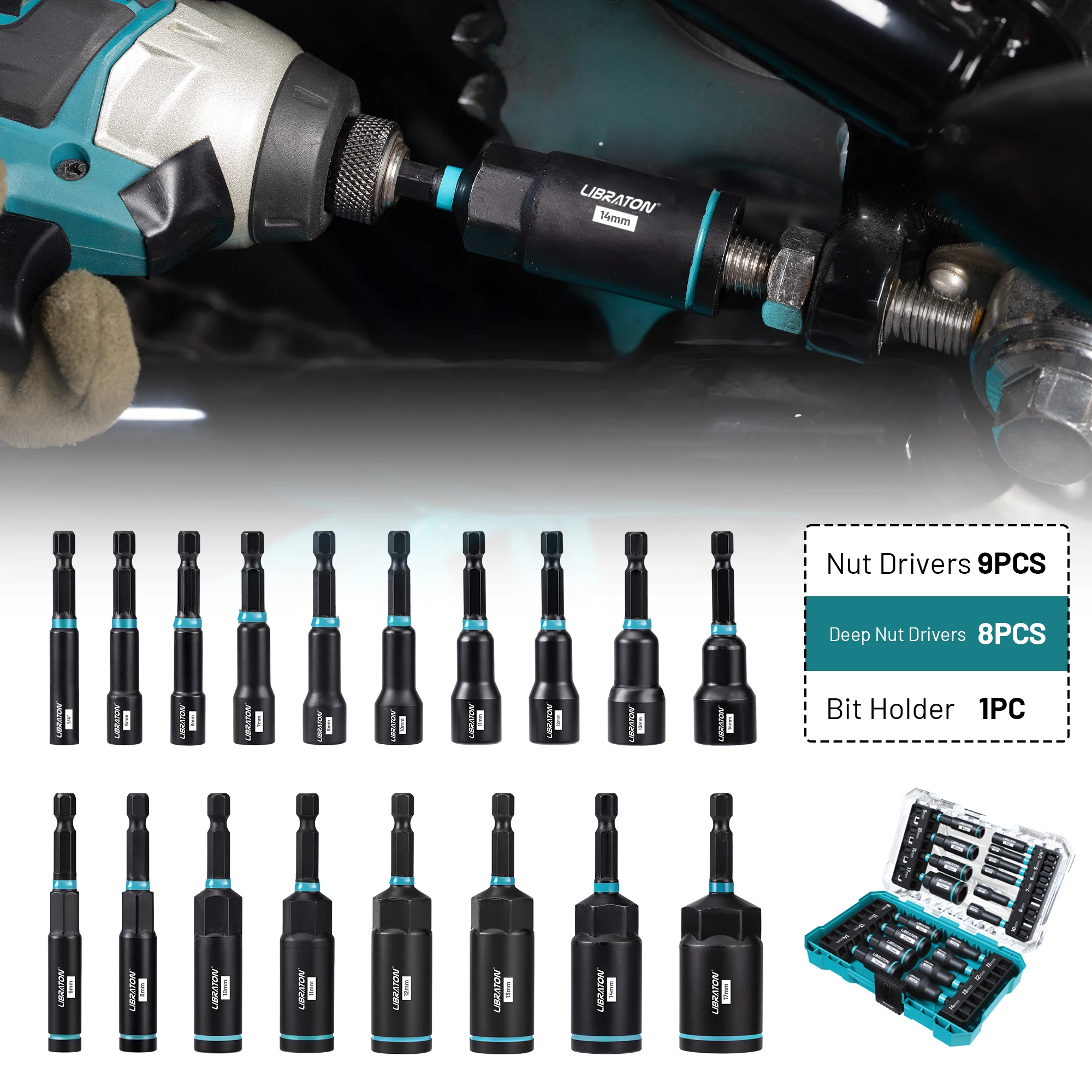 

16/18PCS Magnetic Nut Driver Set SAE/Metric Impact Nut Driver Set 1/4" Hex Shank Nut Driver Bit Set for Impact Drill Nut Driver