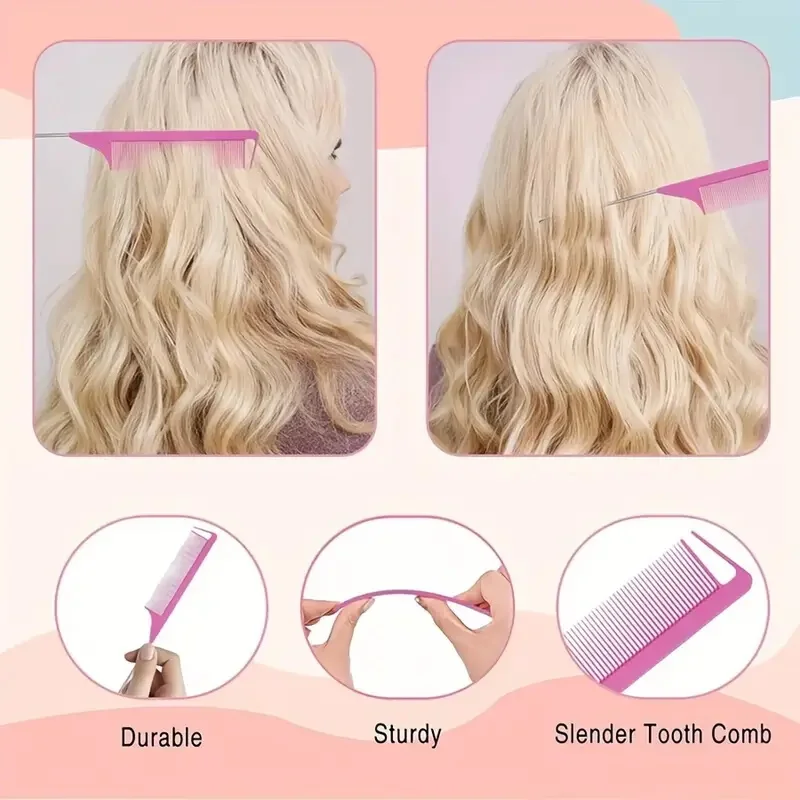 Wide Tooth & Rat Tail Hair Combs Set, 4PCS