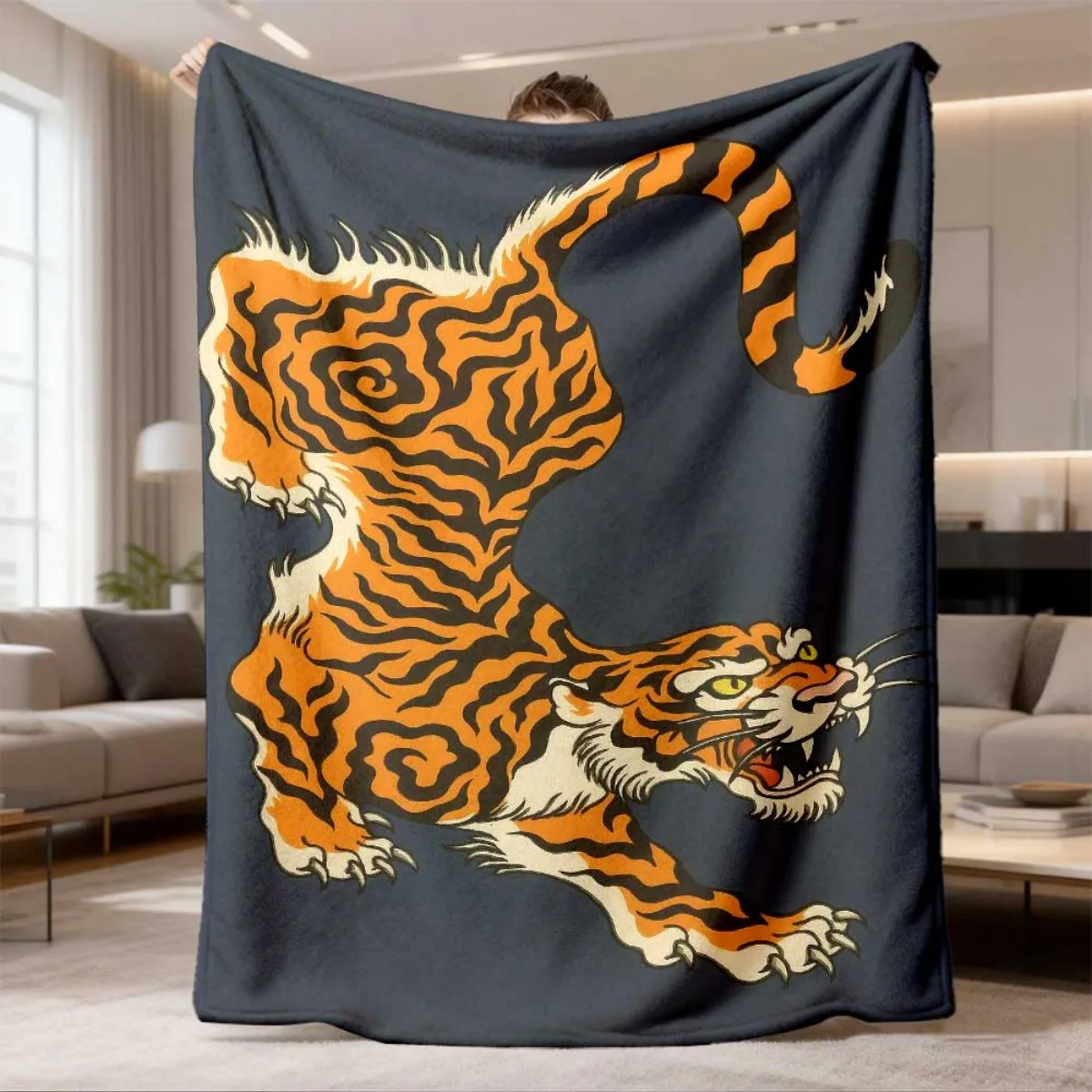 2026 New Arrival Flannel Blanket Cozy Tiger Print Flannel Blanket Soft, Lightweight, Warm, Perfect for Sofa, Bed, Travel, or Cam