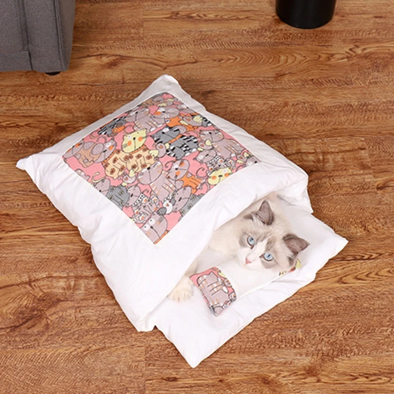 Winter Warm Pet Bed Cat Sleeping Bag Cat Bed Cozy Cat Nest Cushion with Pillow Drop Shipping