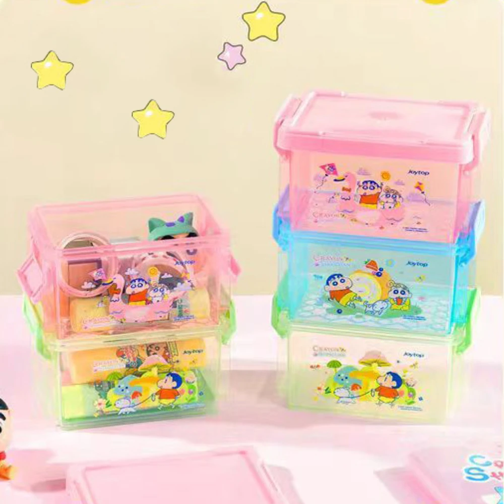 3 szt./zestaw Oryginalne pudełka do przechowywania Crayon Shin-Chan, kawaii, na biurko dla ucznia, waciki, koszyk do przechowywania drobiazgów, prezenty