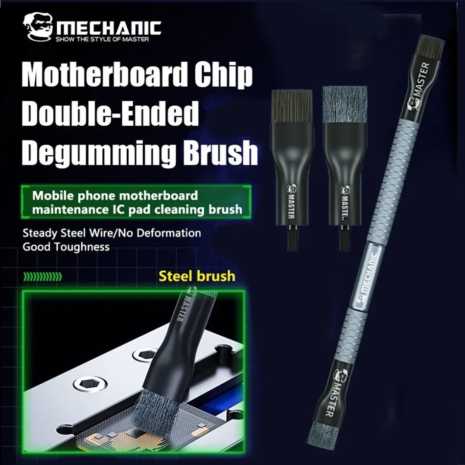 

MECHANIC Motherboard Chip Double-Ended Degumming Brush Steel Brush Tool for Mobile Phone Mainboard Maintenance IC Pad Cleaning