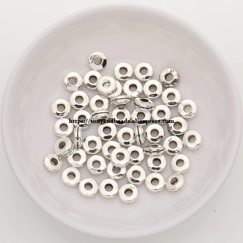 (50Pcs / Lot !) Zinc Alloy Tibetan Silver European Charm Connector Crimp End Beads Size 6mm ZN121B