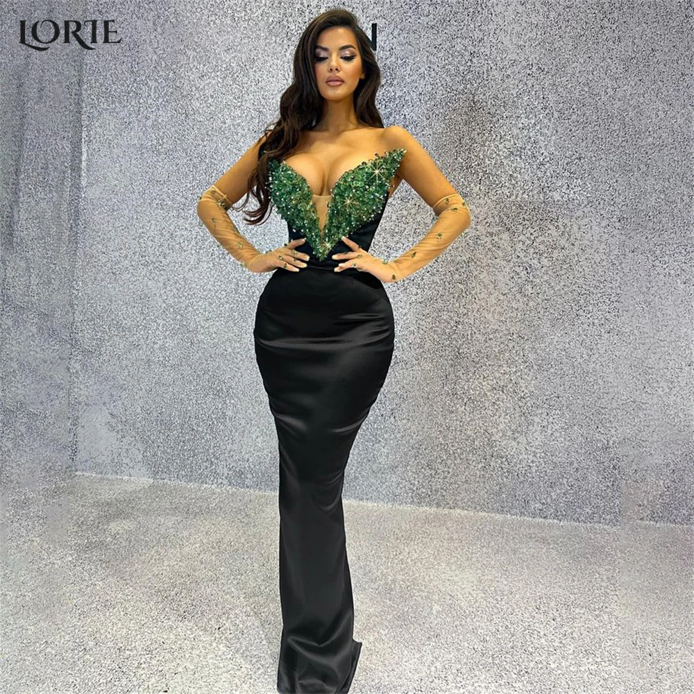 

LORIE Bodycon Mermaid Evening Dresses Off Shoulder Beadings V-Neck Backless Prom Dress Elastic Satin Dubai Bride Party Gowns