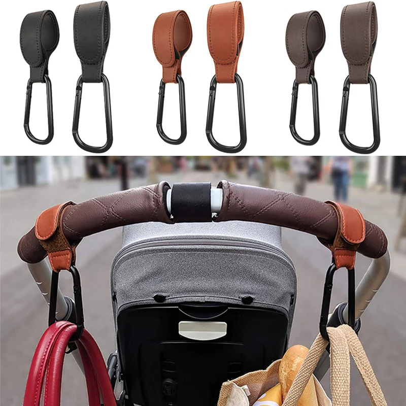 1/2pcs PU Leather Baby Bag Stroller Hook Pram Rotate 360 Degree Rotatable Velcro Cart Organizer Pram Hook Stroller Accessories