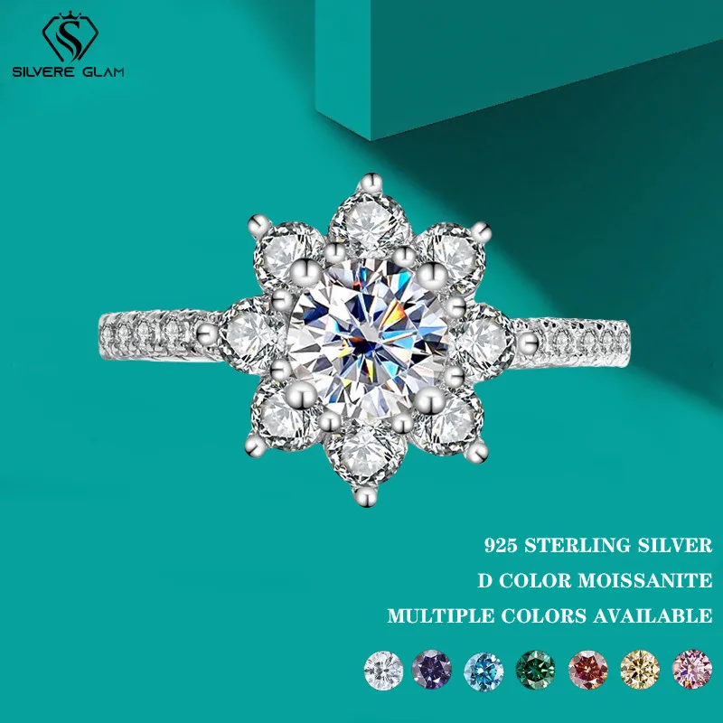 

TY 1/2CT Moissanite Gemstone Ring for Women Real 925 Sterling Silver Vintage Luxury Ring Fine Jewelry Engagement Party Gift