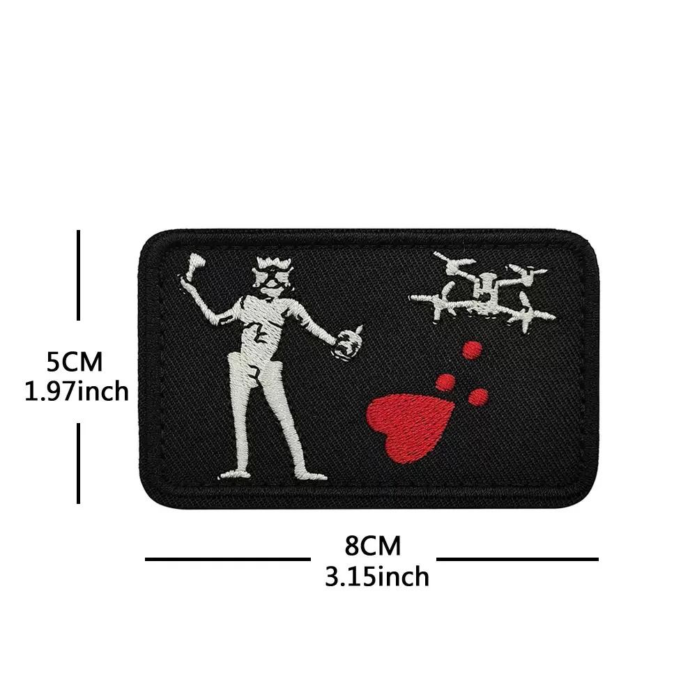 Funny Pirate and Drone Embroidered Patch, Tactical Style Hook And Loop Badge for Backpack Jacket Vest