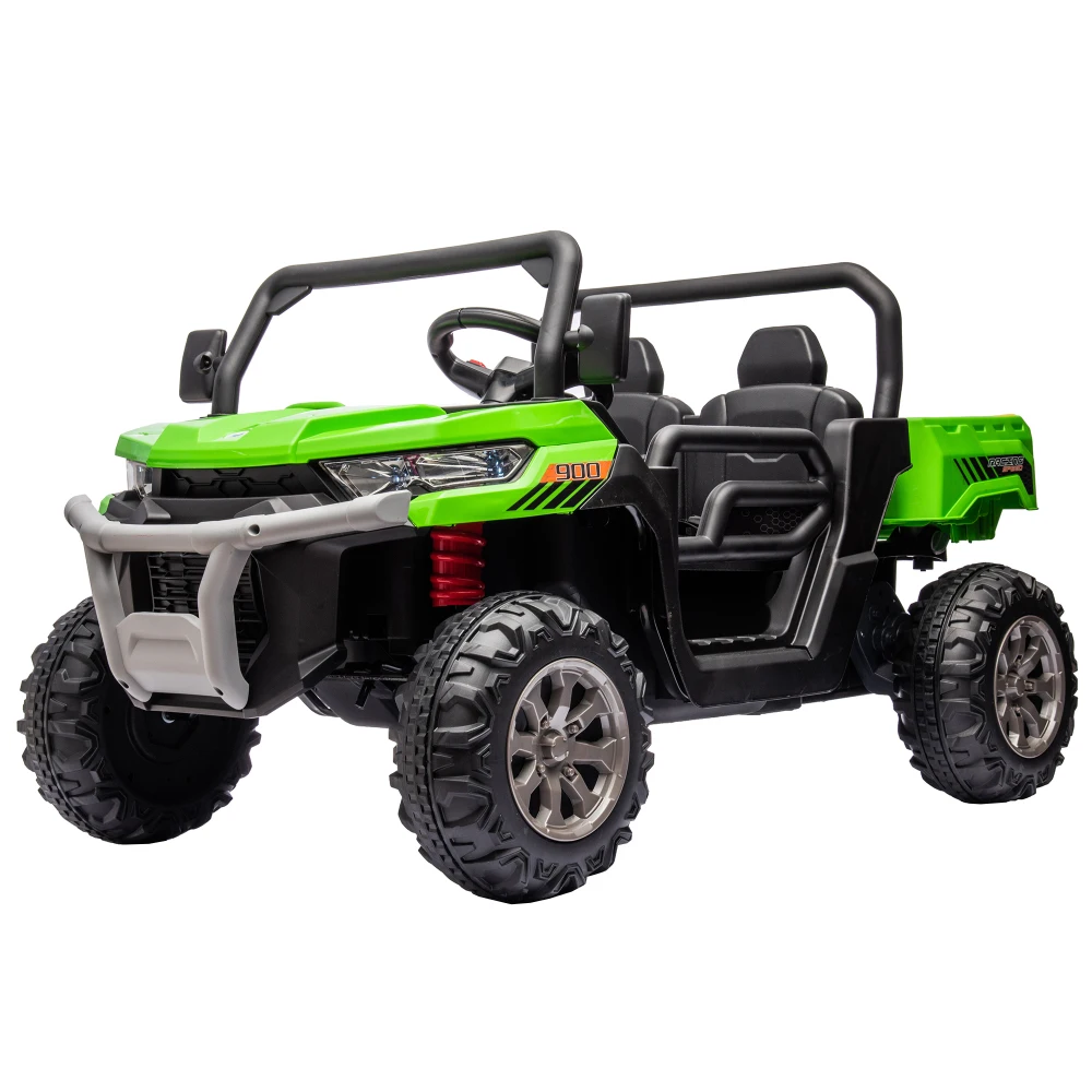 Carro elétrico infantil 24V, passeio de 2 assentos UTV equipado com motor 2x200W com cama/pá de despejo com carro elétrico de controle remoto para crianças