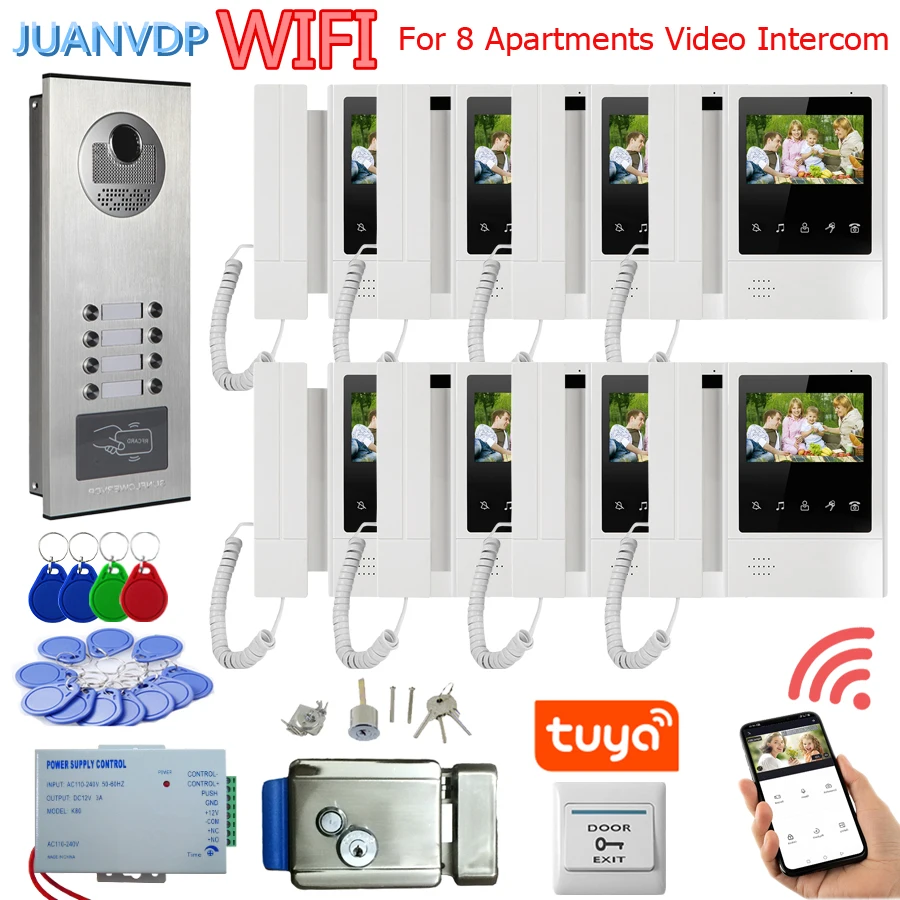 Tuya Smart Wifi Video Doorbell System For 8/10/12 Apartments Doorphone Door HD Inductive Card Camera 4.3 Inch Touch Keys Video