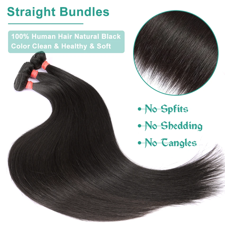 MELODIE 30 40 Inches Bone Straight Human Hair Weave Bundles Natural Black Human Hair Extensions Brazilian