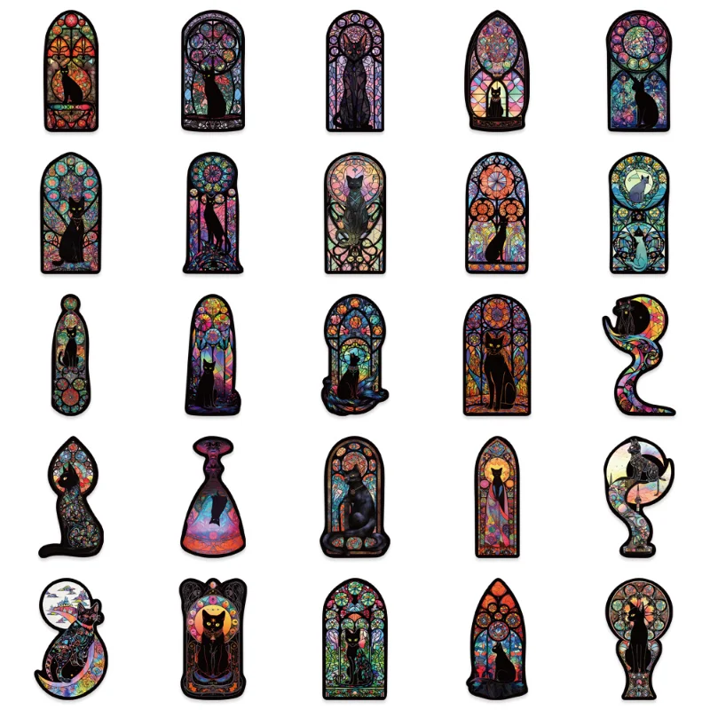 50pcs Dark Goth Cat Graffiti Stickers Skateboard Computer Water Cup Trolley Case Waterproof Self-adhesive Stickers Stationery