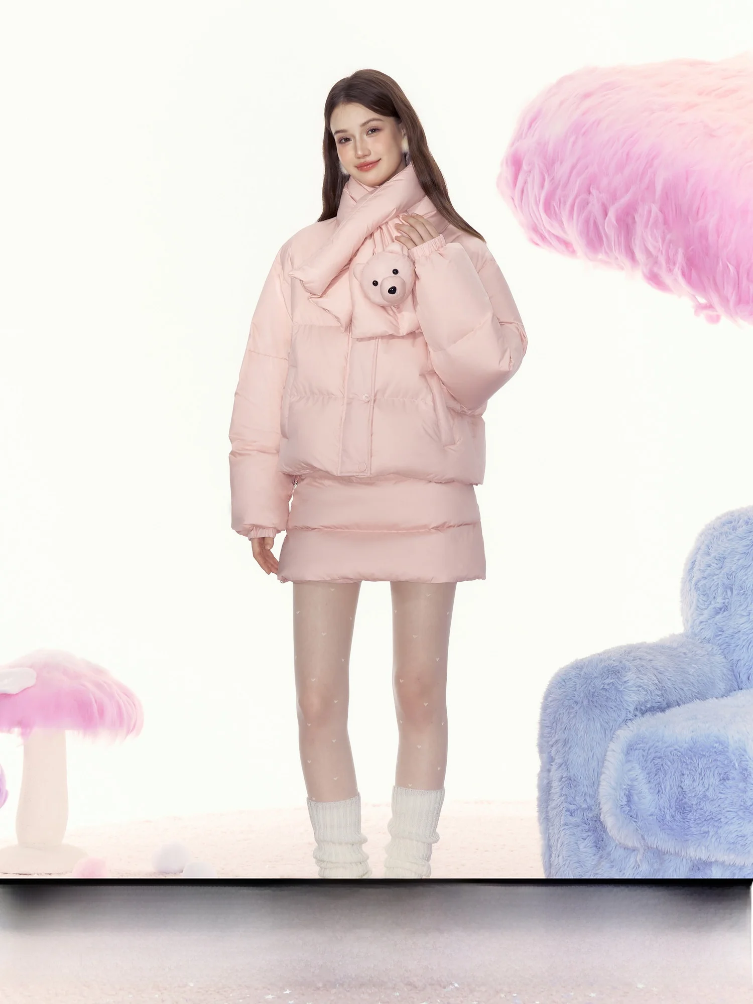 

Ayo Winter 2024 Women's Casual Loose Lightweight Warm Short down Jacket Soft Pink Duckling Heart Design Regular Sleeve Length