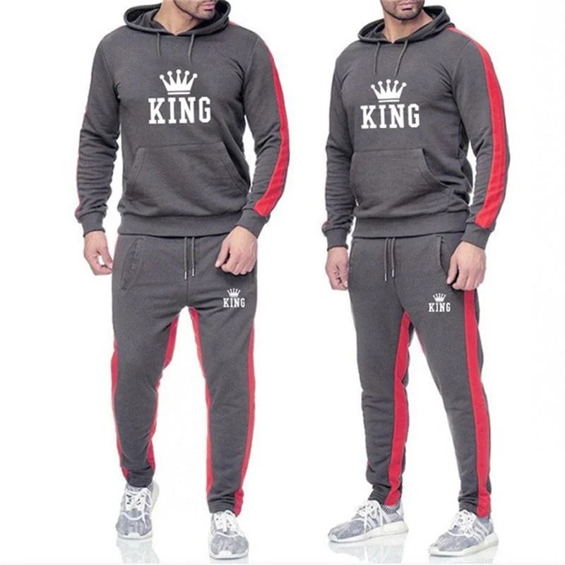 Hot Fashion Fall and Winter Men\'s KING Print Sports Hoodie Set Casual sweatshirt Set Gym Set Sports Hoodie + Jogging Pants