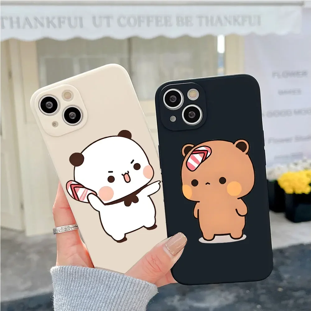 Cute Cartoon Bubududu Panda Couple Phone Case for IPhone 11 12 13 Mini Pro Max XR X XS Soft Covers for 15 14 8 7 Plus SE2 Fundas