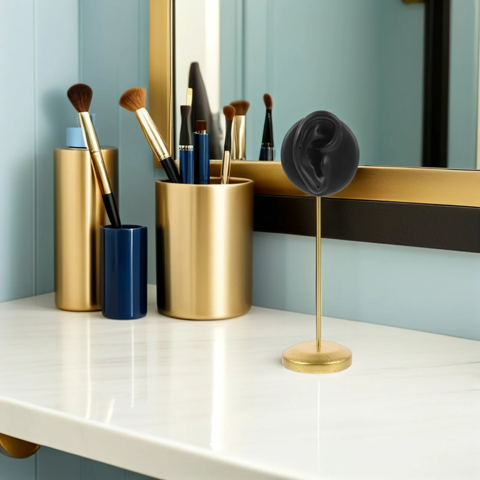 

2Pcs Ear Shaped Earring Display Stand Resin Base Dual Hole Piercing Stud Holder Jewelry Organizer for Retail Shop Use