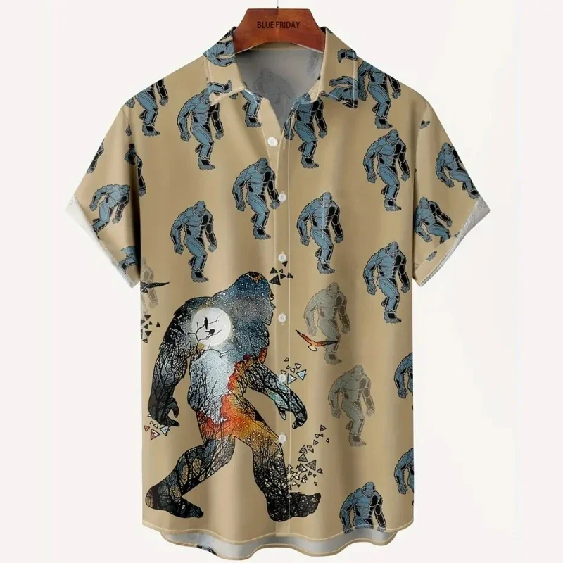 

2024 Vintage Fashion Chimp Print Hawaiian Shirt for Men Oversized Men Casual Shirt Short Sleeve Shirt High Quality Men's Clothin