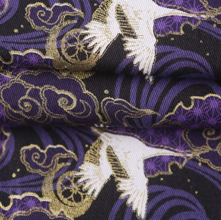 Popular Japanese Style Crane Design 100% Cotton Fabric Stamping Metallic for Home Tetxile Cloth Chirdren Lady