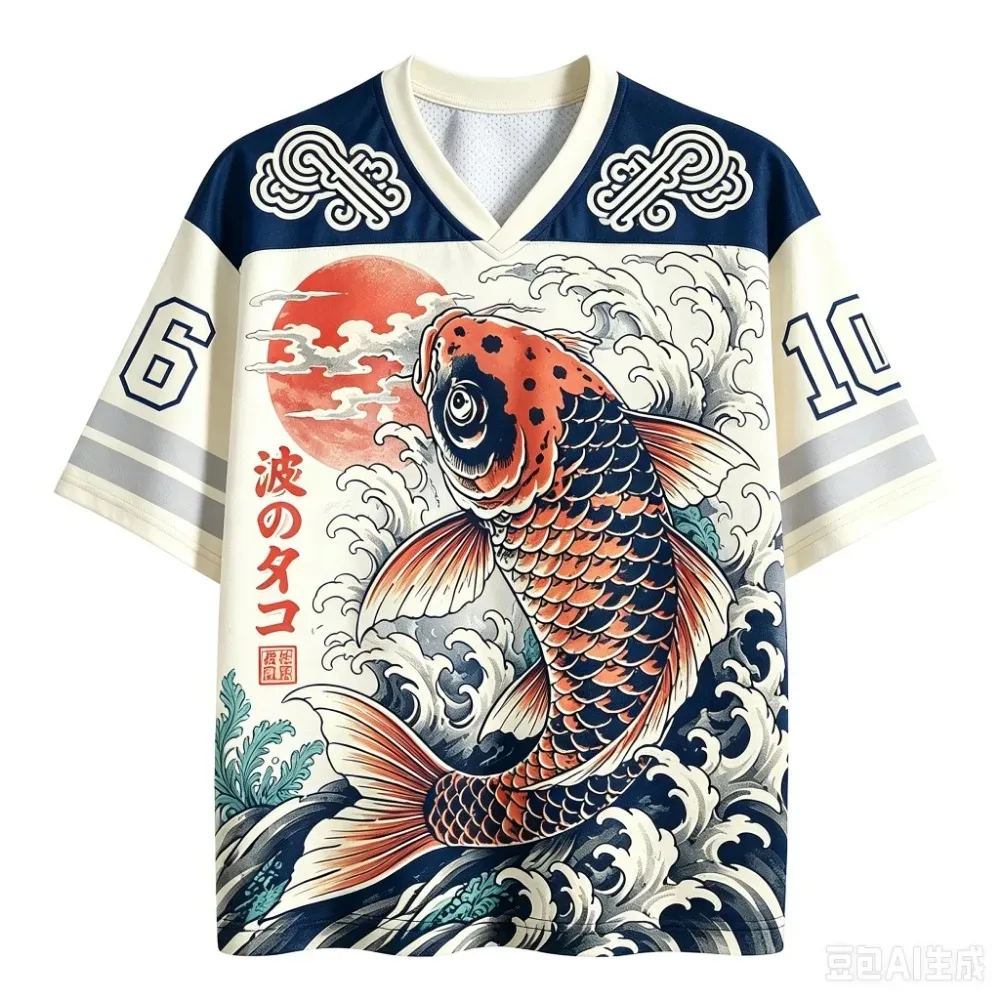 Japanese Koi Fish Waves Sport Quickdry Breathable 3D Printed Men V-Neck T-Shirt Street Fashion Hip-Hop Y2K Parent-child Clothing