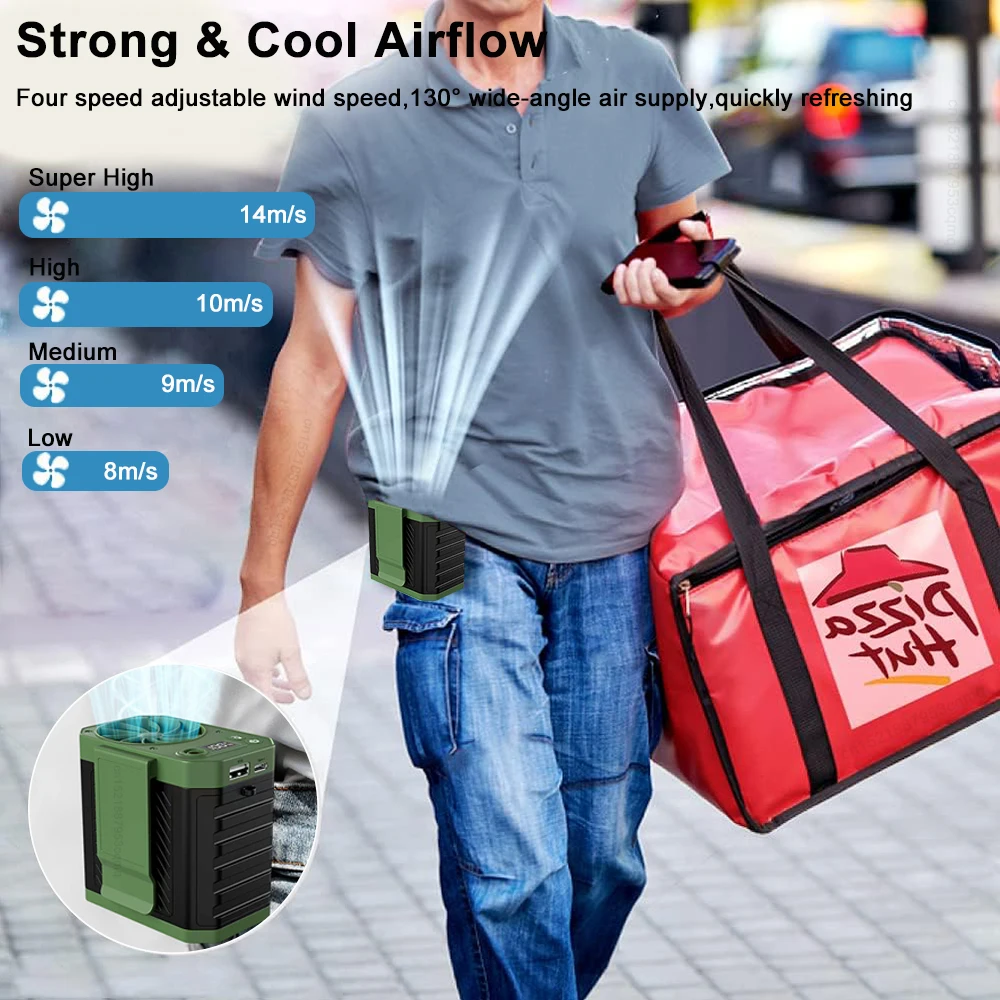 Kipas pinggang portabel 10000Mah, kipas gantung leher/pinggang untuk luar ruangan, pendingin udara angin kuat, kipas klip dapat dipakai untuk pinggang dengan lampu