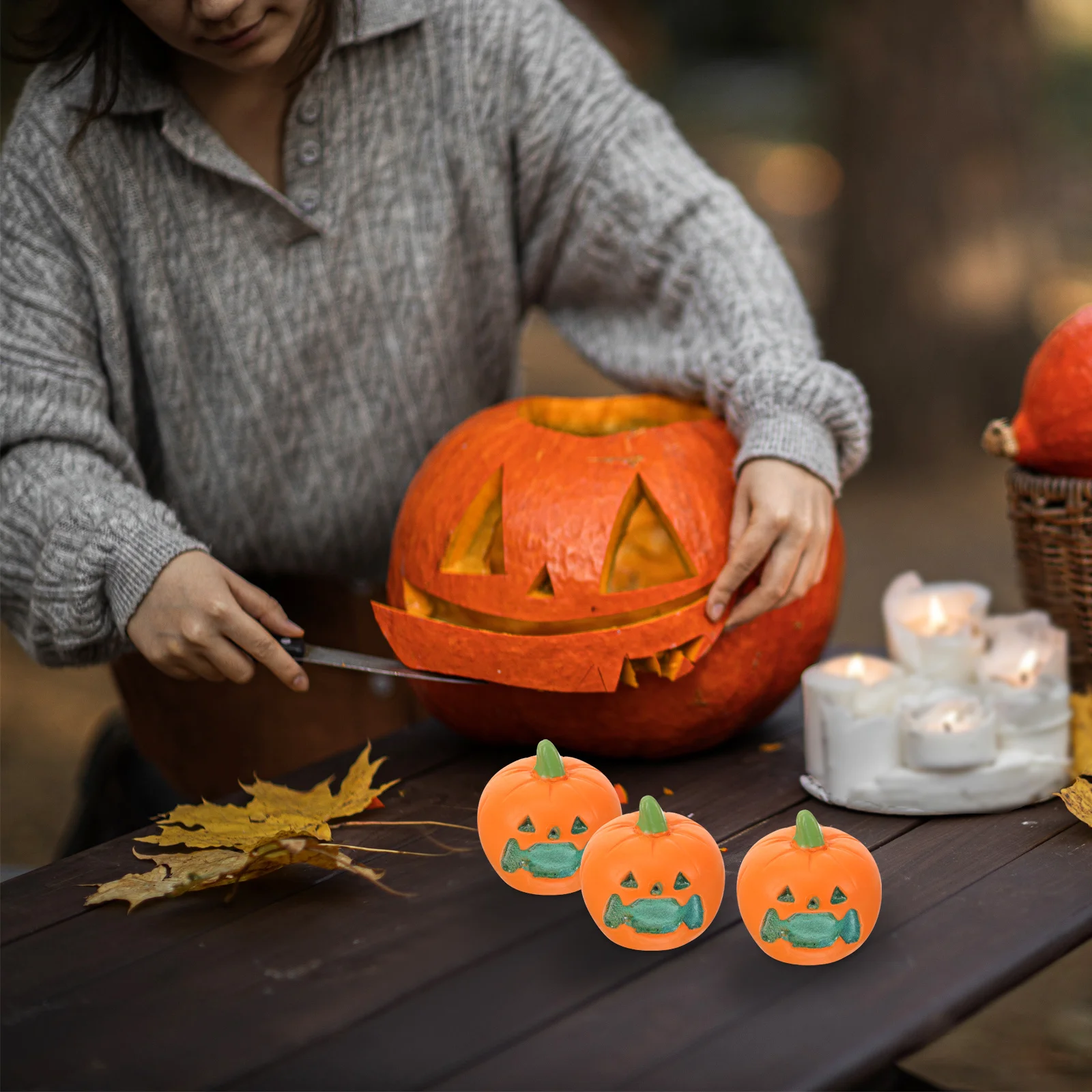 

3 Pcs Miniature Halloween Pumpkin Decoration Figurines Orange Decorations Aquarium