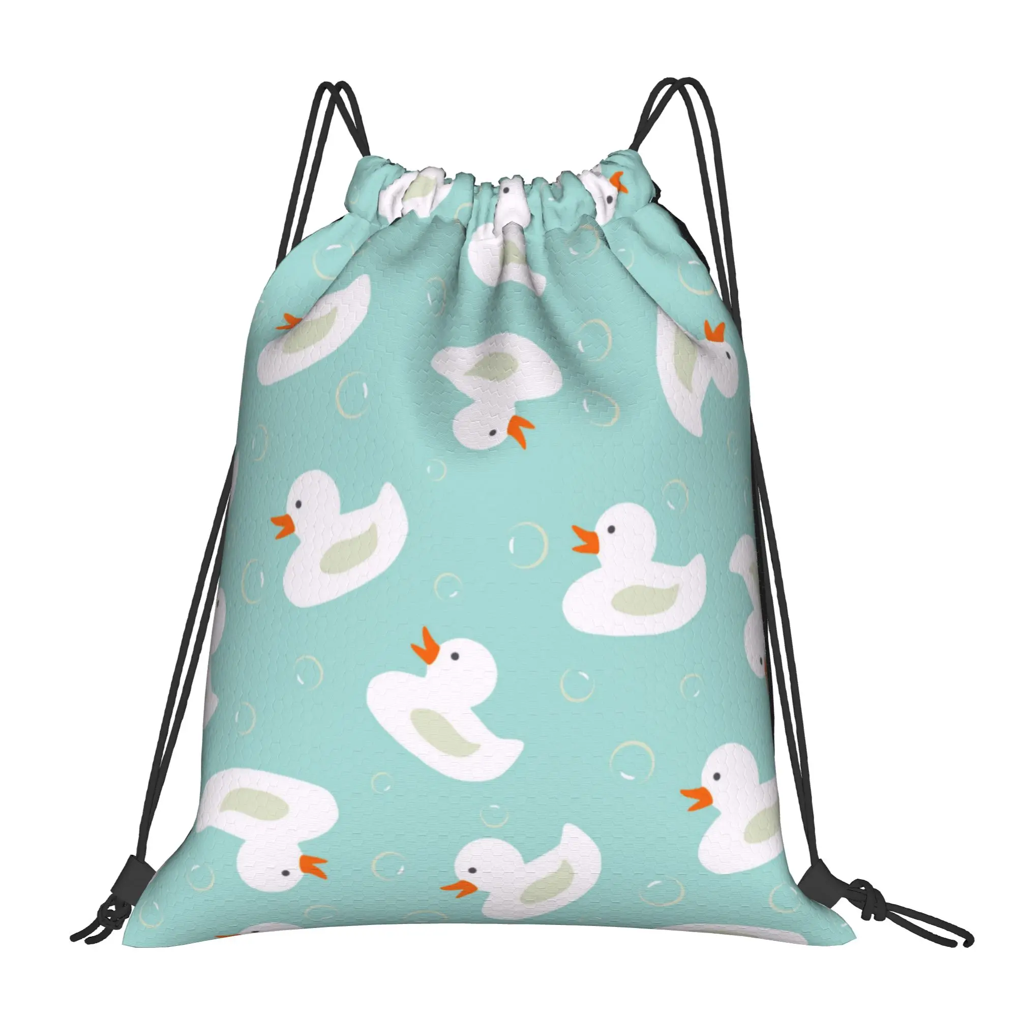 Kawaii Duck Bubbles Drawstring Backpack Sports Gym Sackpack Water Resistant Animal String Bag for Cycling 36cm (W) x 43cm (H)