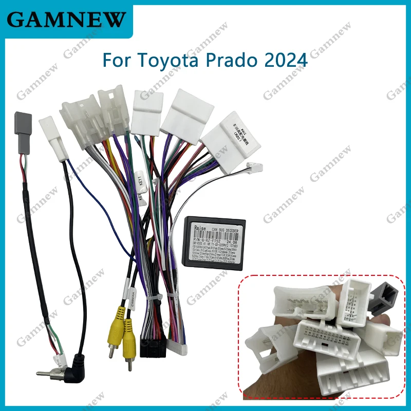 16-контактный автомобильный жгут проводов, адаптер Canbus Box, декодер, Adnroid, радиокабель питания для Toyota Prado 2024