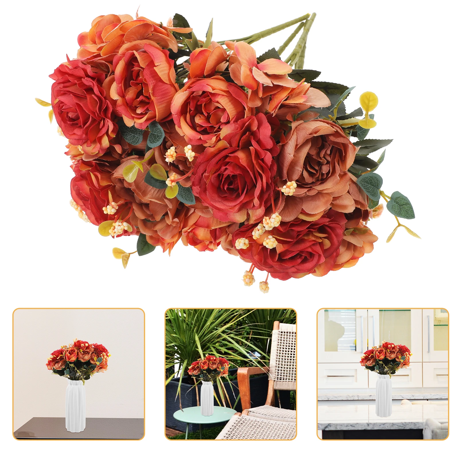 

4 Pcs Peony Artificial Bouquet Bride Faux Flowers Wedding Decor Silk Cloth Rose