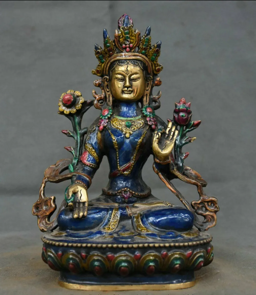 Émaux Cloisonné tibétains, Statue ancienne de la déesse Tara Blanche, Esprit de compassion, 22 cm